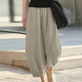 thumbnail image 2 of Henpk Womens Cotton Linen Bermuda Shorts Yoga Pants Tummy Control Workout Gym Shorts Loose Fit Casual Pants Elastic Waist Summer Beach Trousers Ladies Active Athletic Zipper Pockets Beige L, 2 of 5