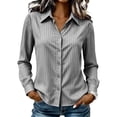 thumbnail image 5 of THNCYX Striped Button Up Long Sleeve Shirts For Women Collar Pocket Casual Work Office Blouses Soft Comfort Womens Tops Professional Look, 5 of 9
