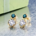 thumbnail image 2 of Gem Stone King 14K Yellow Gold White Created Sapphire and Blue Diamond Earrings for Women (2.54 Cttw, Gemstone September Birthstone, Round Cut 6MM and 4MM), 2 of 3