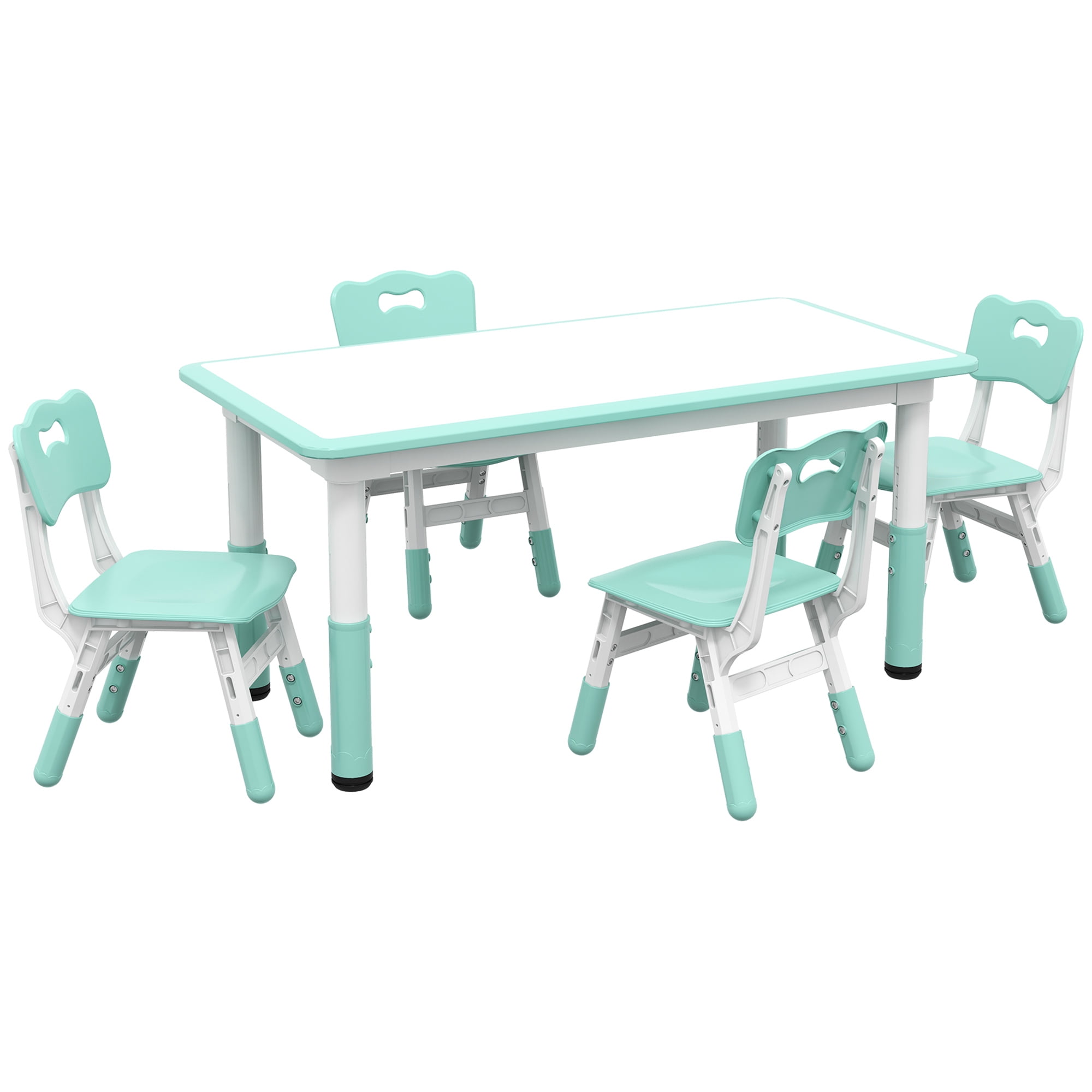 Qaba Kids Table and Chair Set with 4 Chairs, Adjustable Height, Green ...