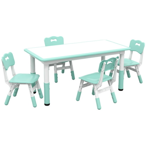 Qaba Table et 4 Chaises Enfant Réglables en Hauteur, Vert