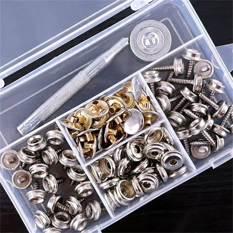 NOGIS 120Pcs Snap Fastener Kit Marine Grade Canvas and Upholstery Boat  Cover Snap Button Fastener Kit with 2Pcs Setting Tools for Leather Fabric -  Silver（40 Sets） 