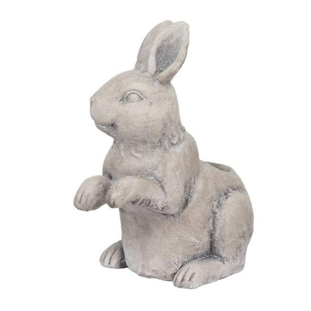Benjara BM206692 Antique Styled Raw Textured Polyresin Standing Rabbit Planter - Gray