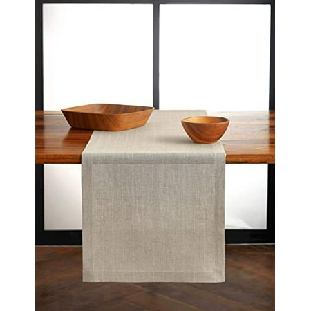 

Solino Home Pinstripe Pure Linen Table Runner – 14 x 36 Inch 100% European Flax Natural Fabric – Natural & White