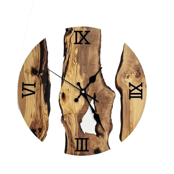 Vintage Country Styles Quiet Wall Clock 30cm Wood Grains and Clear Tempering Glass Wall Hanging Clock for Home Setting