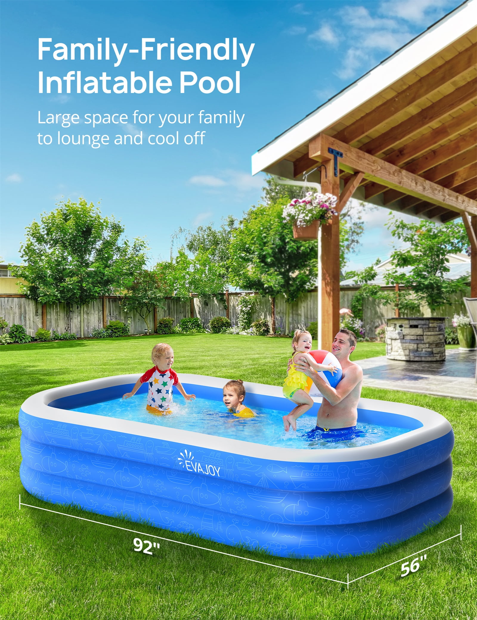 TaoTronics Inflatable Swimming Pools, 78'' x 72'' x 20'' Blow up Swimming Pools, Kiddie Pool Large Size Thickened Blow up Swimming Pools Play Center for Kids Children Family Outdoor Garden Backyard