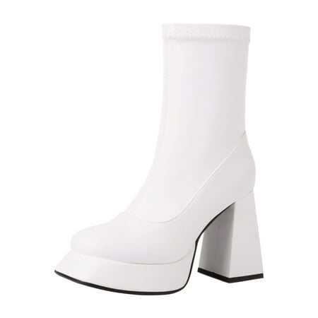

BOBOGOJP Women s Platform Ankle Boots High Chunky Heel Square Toe Combat Platform Ankle Boots Booties Shoes for Women (White 7.5)