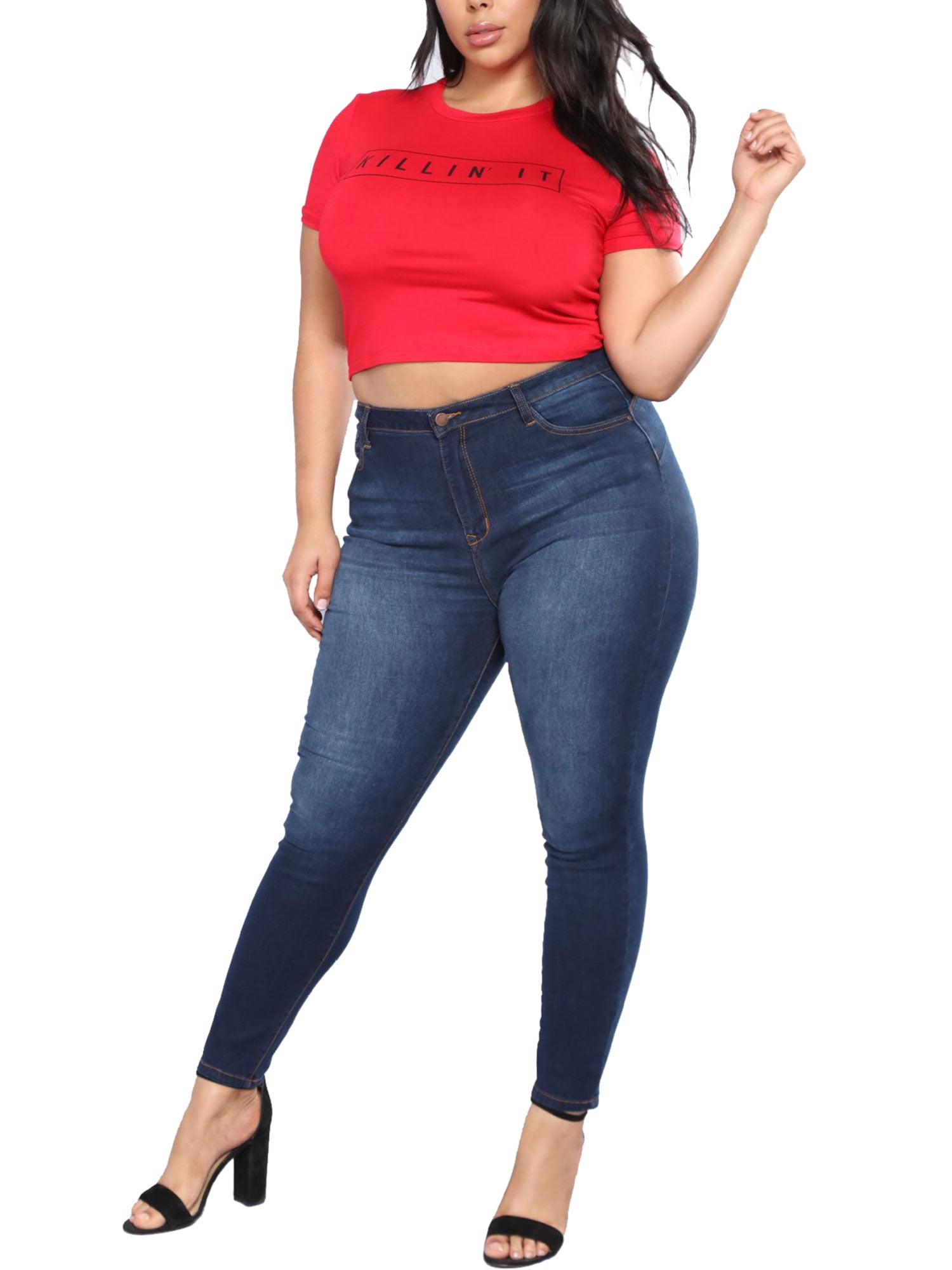 plus size high waisted jeans tummy control