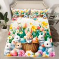 thumbnail image 2 of Feelyou Cartoon Jungle Rabbit Bed Sheets for Kids, Spring Eastern Eggs King Sheets, Garden Butterfly Floral Sheet Set, Super Cozy Room Decor, 4 Pieces, 2 of 7