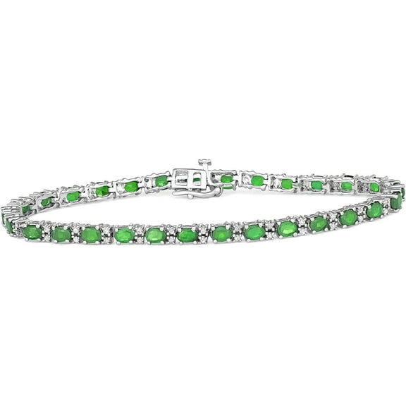 MyDiamondBox 6 CTTW Diamond and Emeralds Tennis Bracelet in Sterling Silver - Bracelet for women and Girls