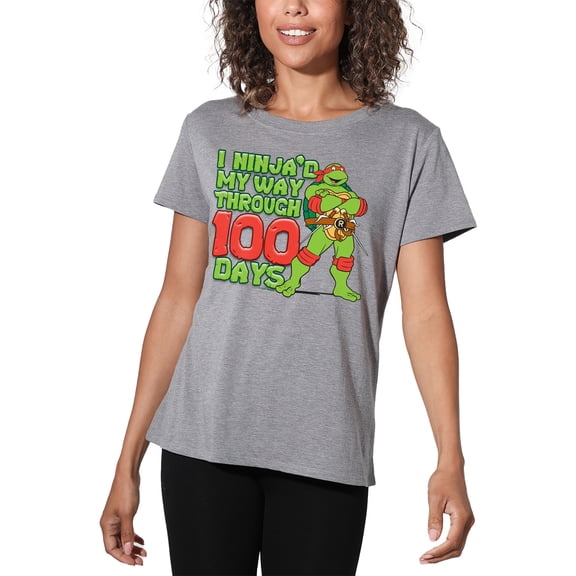 Teenage Mutant Ninja Turtles Ninja'd My Way Through 100 Days Women's Loose T-Shirt, Athletic Heather, Large