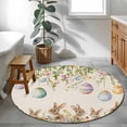 thumbnail image 4 of Round Area Rug 4ft, Easter Egg Rabbit Flower on Linen Non-Shedding Washable Area Rug, Spring Wildflower Leaves Non Slip Low-Profile Circle Rugs for Living Room, Bedroom Dining Room, 4 of 9