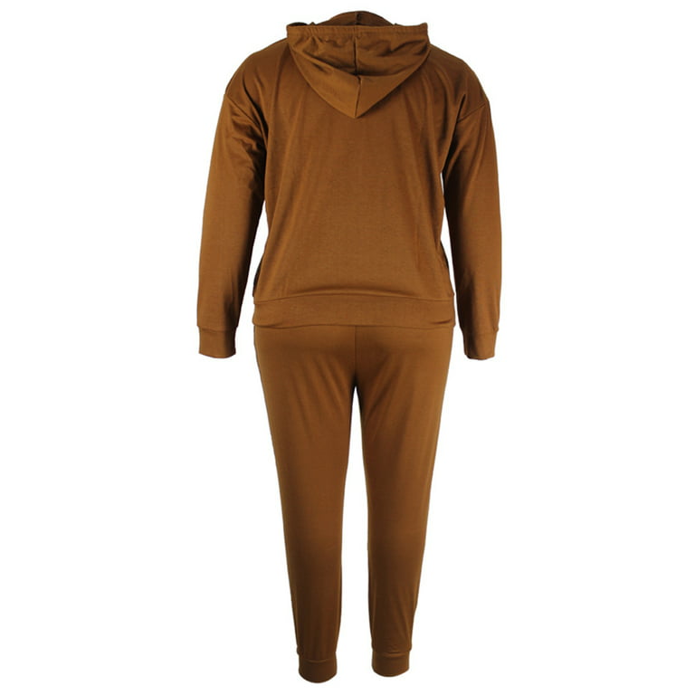 Cindysus Women Two Piece Outfit Plus Size Sweatsuit Hoodie Jogger Set  Casual Jogging Long Sleeve Tracksuit Sets Brown XL