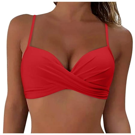Siilsaa Women Underwire Bikini Top Only Push Up Swim Top Bra Swimsuit Tops Padded Bathing Suit Top Red XXL