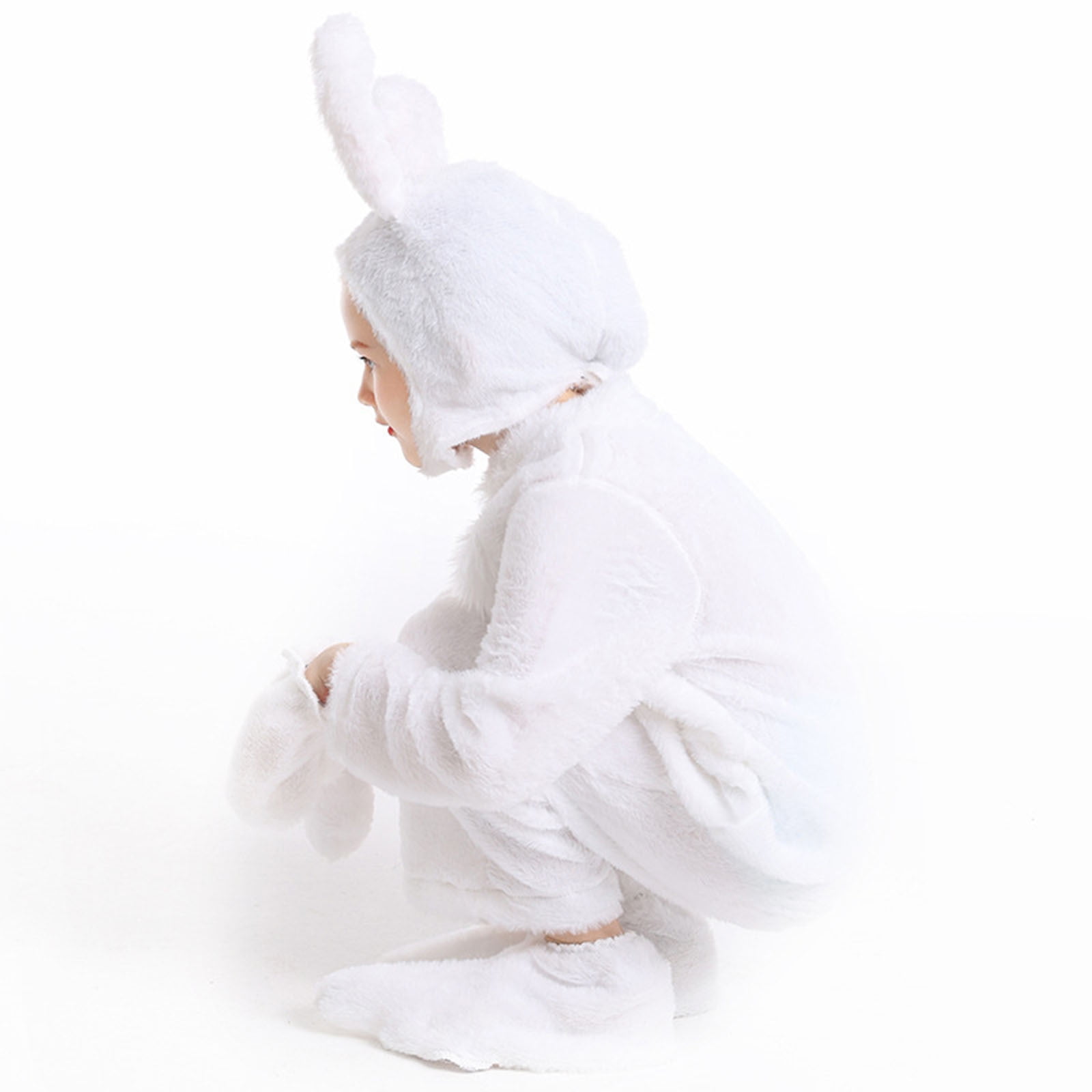 WERYOUNG Girls Boys Onesie Cute Cartoon Animal Long Sleeve Zip-Up Stage Performance Halloween Jumpsuit With Hat Infant Lovely Outdoor One-Pieces,White,5-7 Years