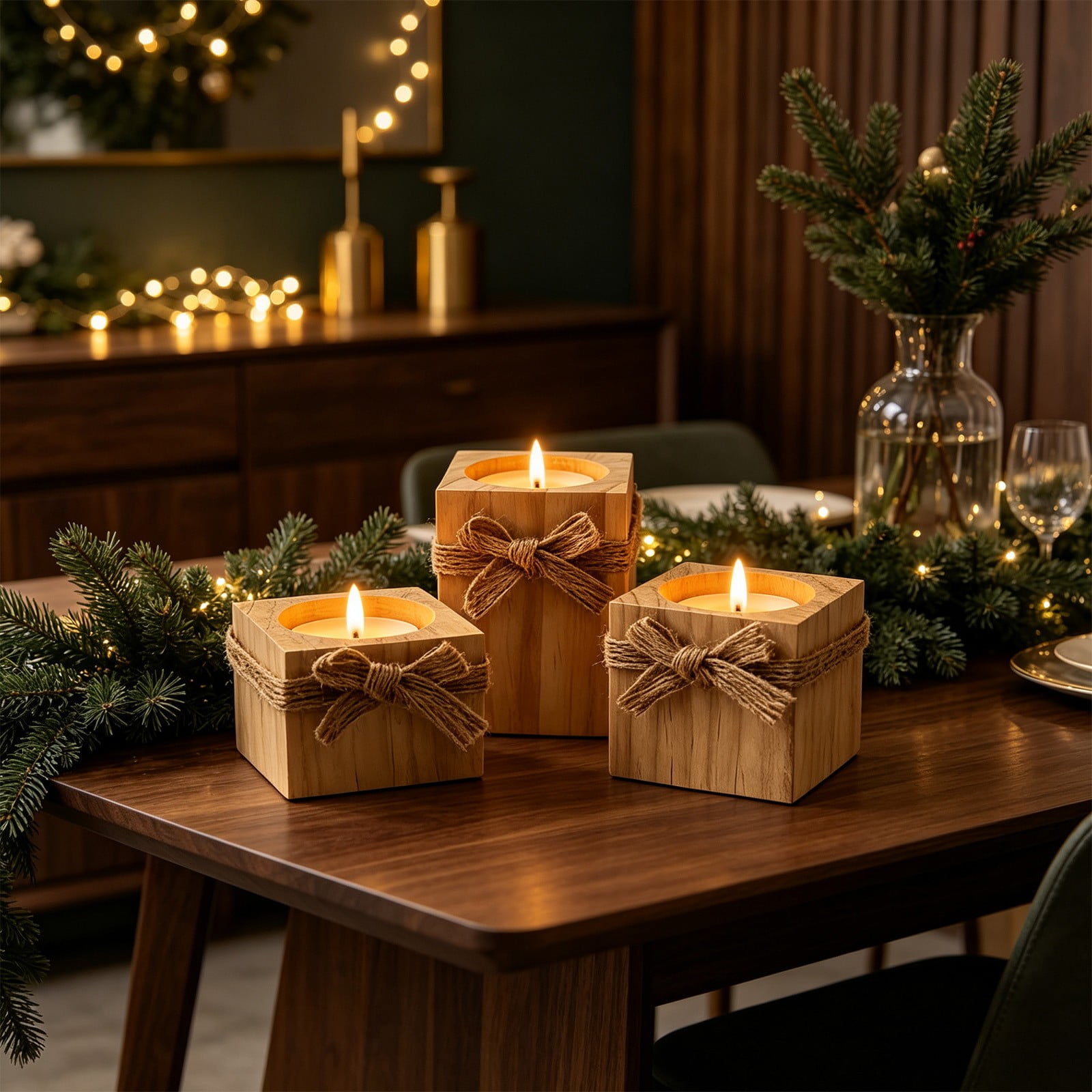 Wooden Candle Holders Set of 3 Rustic Rustic Natural Wood Candlestick Holder for Pillar Candles Table Centerpiece Decor for Mantel Dining Table and Shelf Solid Wood Varying Heights