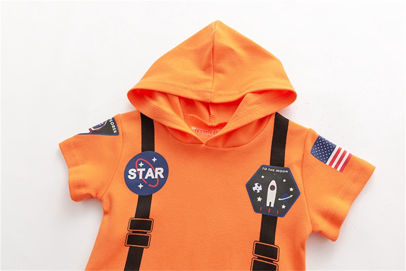 TOOYOU Boys Girls Romper Cute Astronaut Jumpsuit Short Sleeve Pullover Bodysuits Toddler Kids Soft And Comfortable Onesie Orange Size 3-6 Months