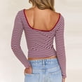 thumbnail image 6 of T-Shirt for Women Scoop Neck Long Sleeve Slim Fit Casual Athletic Striped Print Soft Stretchy Lightweight Layered Look Cropped Top, 6 of 7