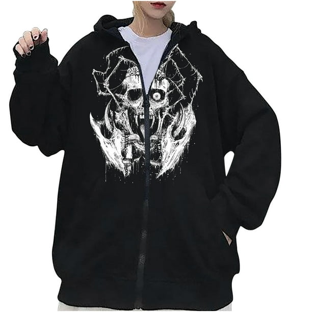 Sudadera de calavera oscura de otoño/invierno para mujer, sudadera