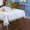 thumbnail image 3 of Nvzi White European Style Minimalist Floral Embroidery Lace Tablecloth Hollow Top Decoration Rectangle Approx 39x59 inch (100x150cm), 3 of 4