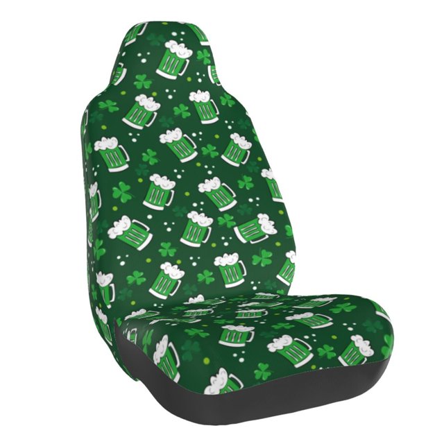 Wukai Happy St. Patrick's Day Full Set Car Seat Covers with Soft Padding Universal Auto Front Seats Protector and Cushion Mat