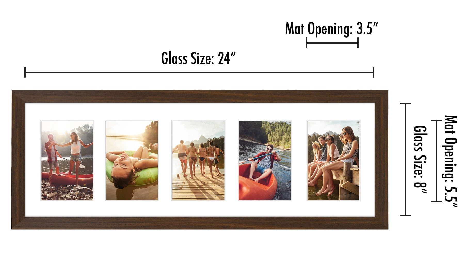 Americanflat 8x24 Collage Picture Frame with Five 4x6 Displays in Walnut - Composite Wood with Shatter Resistant Glass - Horizontal and Vertical Formats for Wall
