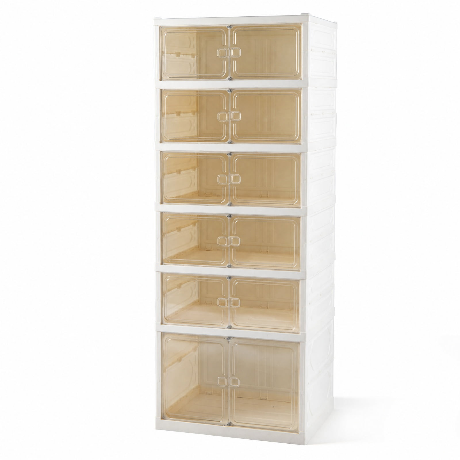 Furnibear Foldable Shoe Rack Organizer 12 Pair 6 Tier Collapsible Shoe Cabinet with See Through Doors for Closet and Entryway, White