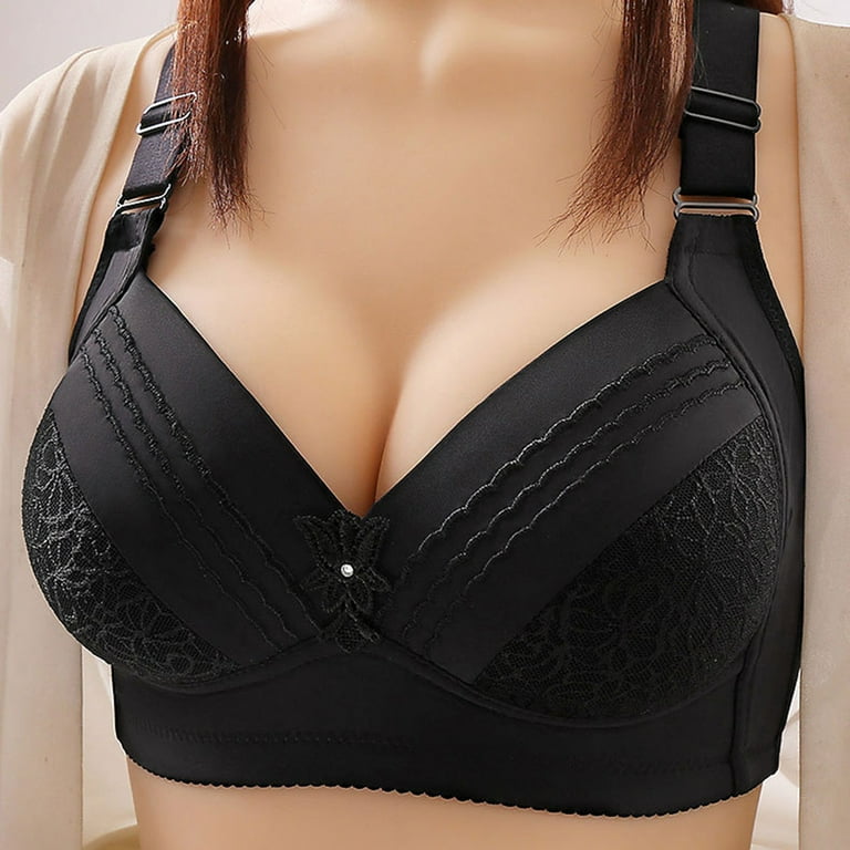 safuny Everyday Bra for Women Plus Size Large Cup Ultra Light Lingerie  Fashion Comfortable Push Up Bra Comfort Daily Brassiere Underwear Steel  Ring Free Wireless Black XXL 