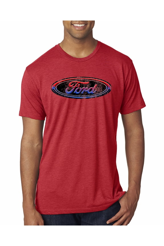 Red Blue and Black Ford Logo | Mens Cars and Trucks Premium Tri Blend T-Shirt, Vintage Red, X-Large