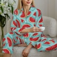 thumbnail image 5 of KLL Watermelon Print Women's Long Sleeve Pajamas with Pants Sleepwear Loungewear 2 Set-Medium, 5 of 7