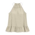 thumbnail image 6 of Felirenzacia Women's Halter Neck Ruffle Hem Tank Top, 2026 Spring Summer Soft Lightweight Flowy Spaghetti Strap Sleeveless Top,Khaki,S, 6 of 8