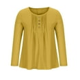 thumbnail image 4 of IROINNID Ladies Long Sleeve T Shirts Solid Color Button T-shirt Blouse Round Neck Home Tops,Yellow, 4 of 8