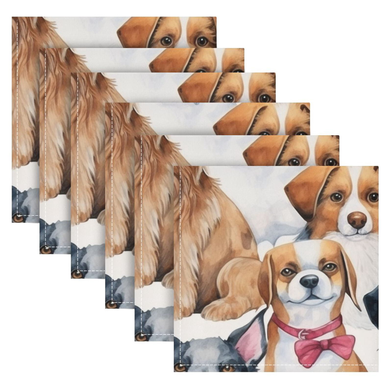 JSTEL Cute Dogs Puppy Prints Watercolor Cloth Napkins Set of 6, 20x20 Inch Washable and Reusable Napkin for Decoupage Dinner Party Everyday Use