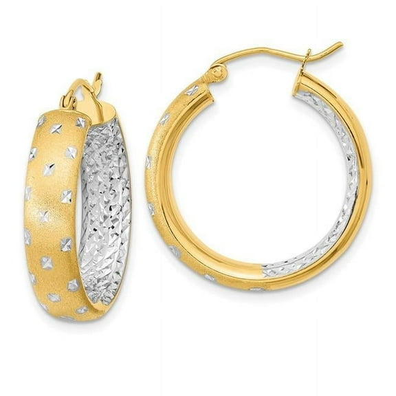 Primal Gold 14 Karat Yellow Gold with Rhodium-plated Satin and Diamond-cut In/Out Hoop Earrings