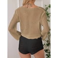 thumbnail image 5 of Womens Hollowout Crop Summer Solid Color Long Sleeves Lace Up Beach Casual Cover Up Shawl Blouse Top Khaki One Size, 5 of 6
