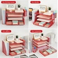 thumbnail image 4 of Paper Letter Tray Organizer with File Holder, 4-Tier Desk Accessories & Workspace Organizers with Drawer and 2 Pen Holder, Desk Organizers and Accessories for Office Supplies (Red), 4 of 14