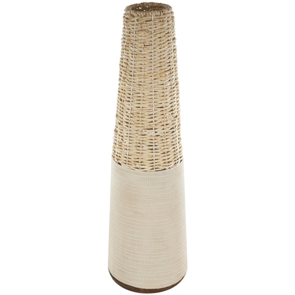DecMode 26" Geometric Handmade Woven Light Brown Rattan Vase with Beige Metal Base
