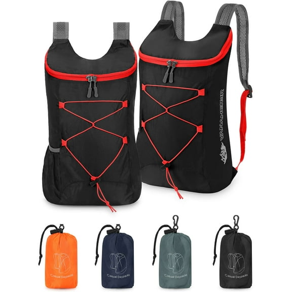 Gustave Lightweight Packable Backpack Travel Hiking Foldable Backpacks Small Waterproof Casual Daypack for Men Women Outdoor Camping Climbing Cycling Sports "Black"