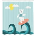 thumbnail image 3 of Polar Bear Shower Curtain, Happy Cartoon Polar Bear Surfing on High Waves of Ocean Summer Vacation Theme, Fabric Bathroom Set with Hooks, 69W X 84L Inches Extra Long, Multicolor, by Ambesonne, 3 of 3