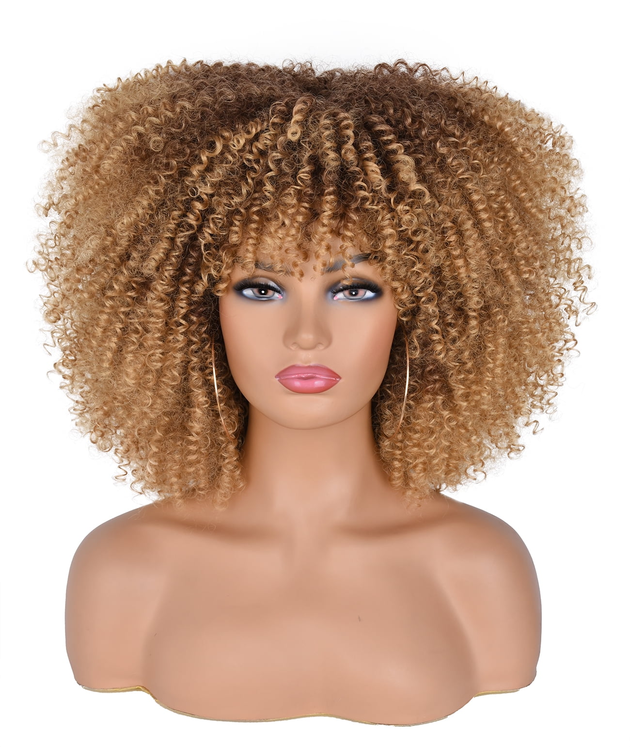 ANNISOUL Afro Curly Wigs for Black Women with Bangs Synthetic Short ...