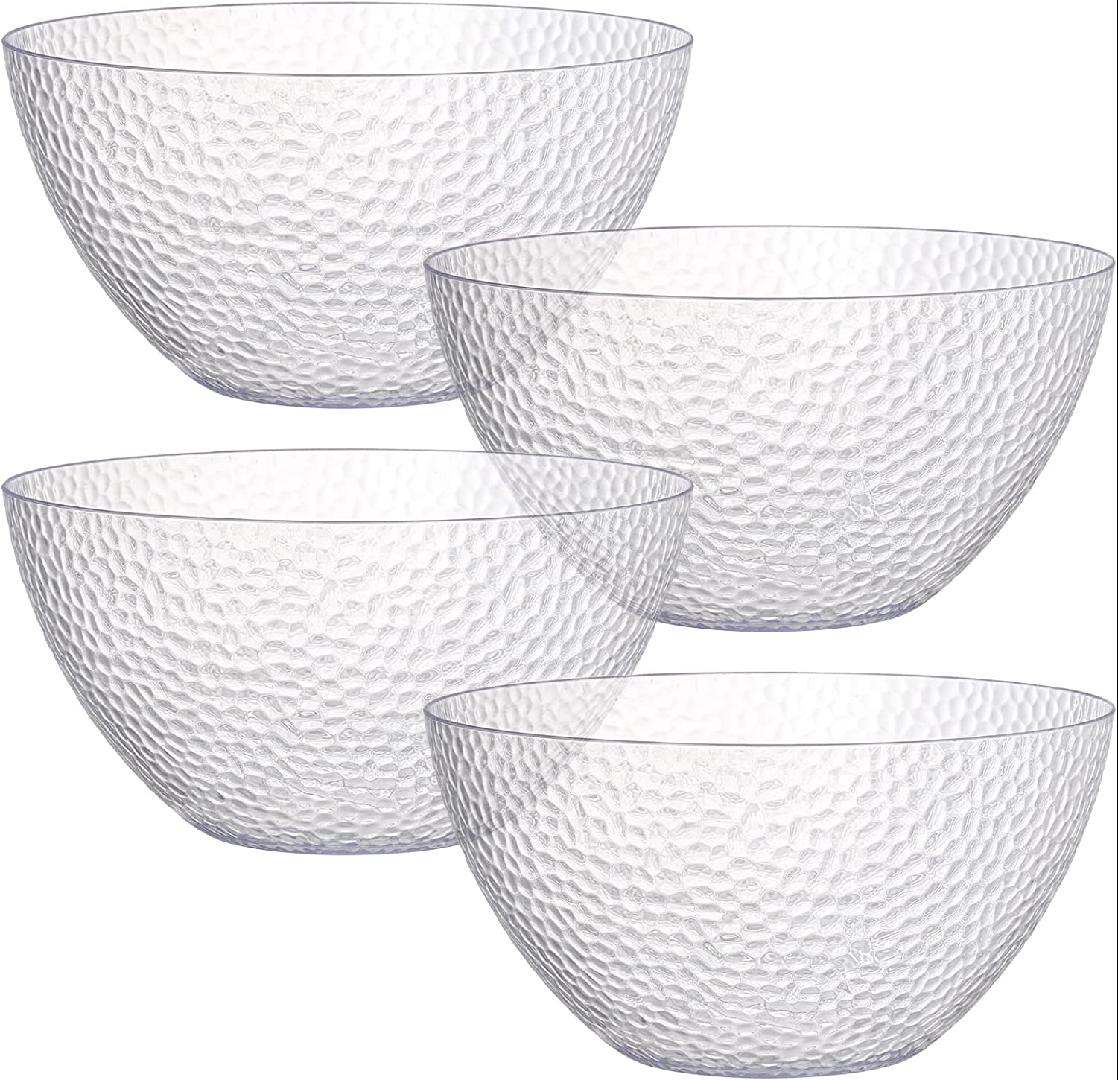 4 Pack Clear Plastic Serving Bowls for Parties, 135 OZ Large Round