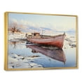 thumbnail image 2 of Designart "Tranquil Winter Waters Red and White Fishing Boat I" Abstract Framed Wall Art - Transitional Red Minimalism Entryway Framed Wall Art Print, 2 of 6