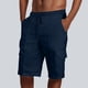 thumbnail image 3 of Pantalones cortos cargo informales para hombre - Diseño con cordón y múltiples bolsillos - Mezcla de lino ligera - Para la playa y el deporte, 3 of 5