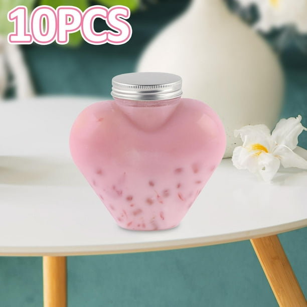 10 Uds. Botellas de jugo vacías, botella de bebida de San Valentín, botellas de agua, contenedor de bebidas en forma de corazón para jugo de café, té tapa con agujero BLESIY Botellas de jugo vacías