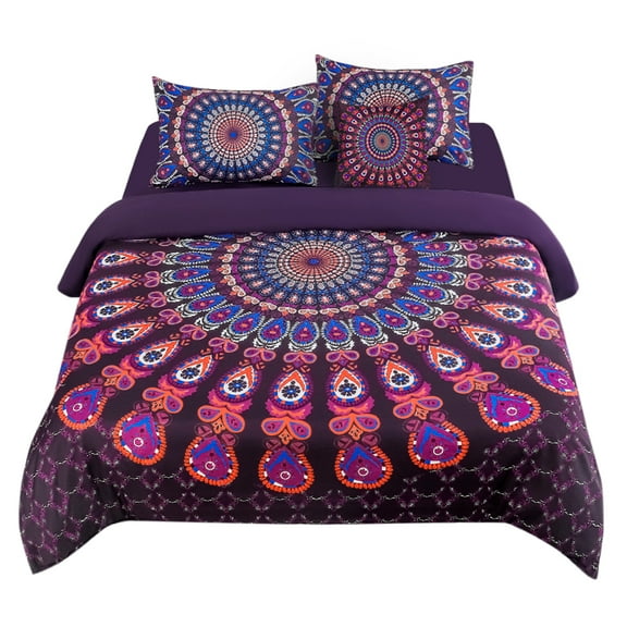 Unique Bargains 5-piece Bohemian Duvet Cover Polyester Bedding Set Purple Queen