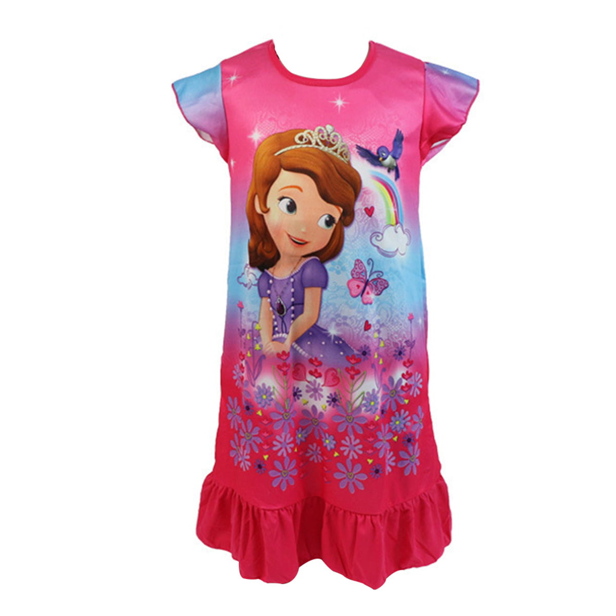 JCHEGN Princess Nightgown Kids Nightdress Girl Cartoon Pajamas Toddler Short Sleeve Sleepwear 