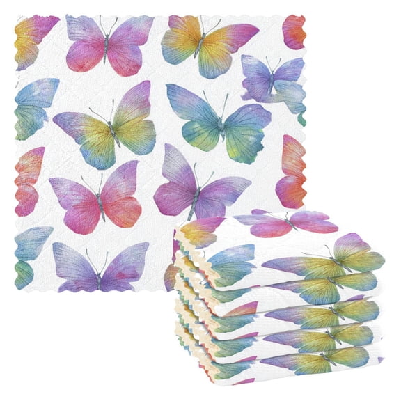 6 Pieces of Kitchen Towels 11x11Inch Kitchen Dish Cloths Kitchen Dish Towels Reuseable Cleaning Cloths Watercolor Butterflies
