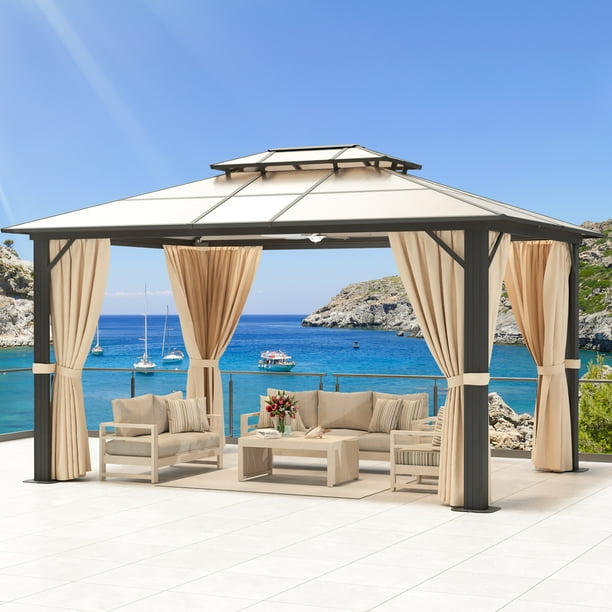 Aoxun 10 ft. x 13 ft. Polycarbonate Double Roof Hardtop Gazebo Patio