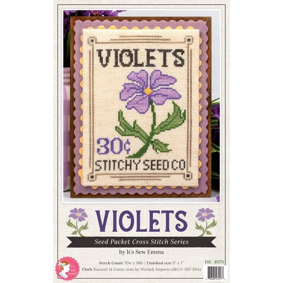 Violets Seed Packet Cross Stitch Pattern