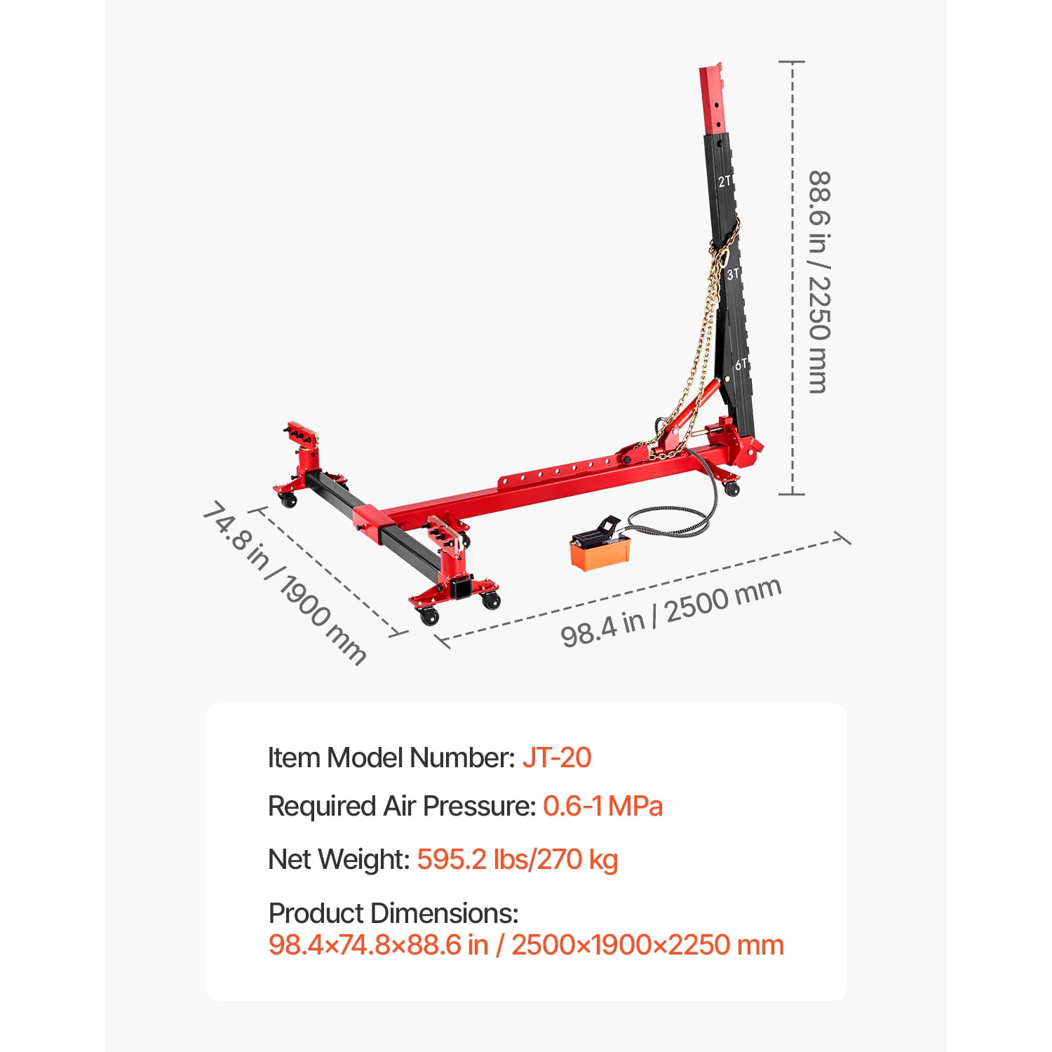 KFFKFF Auto Body Frame Puller Straightener, 6T Tension Car Body Repair Equipment with Hydraulic Foot Pump & Swivel Post, Includes 16 Tools for Car Body Repair